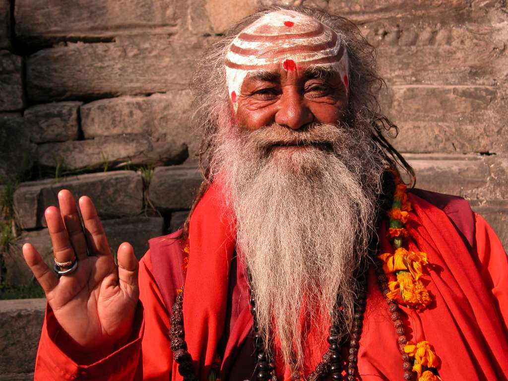 Manaslu 00 16 Kathmandu Durbar Square Hindu Ascetic An ascetic Hindu asked if I wanted to take his photo. I agreed and thanked him with a small donation. As I looked back, I could see the joy and thankfulness in his eyes. We both put our hands together in a symbol of prayer and bowed our heads.